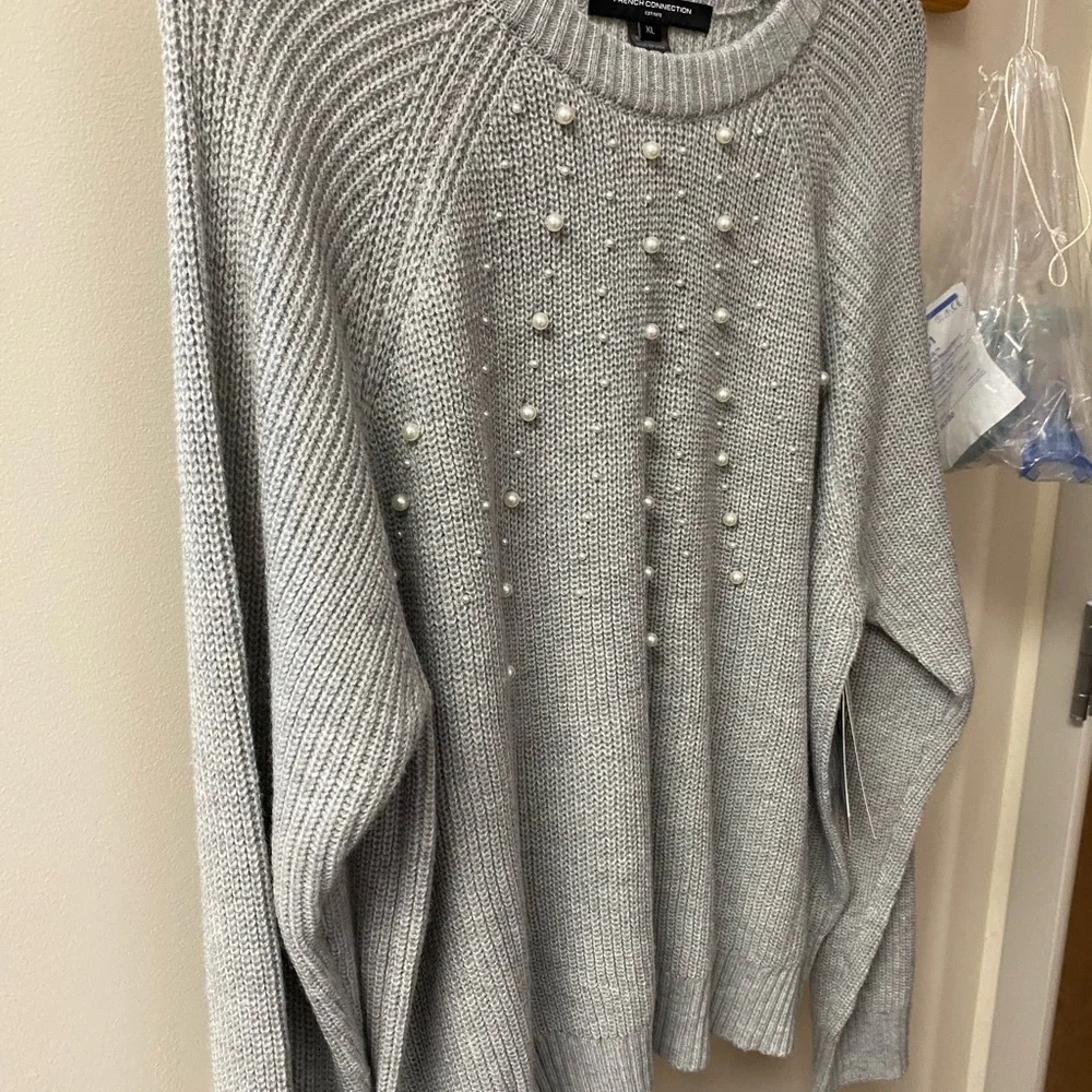 Gray Pearl Embellished Women's Sweater